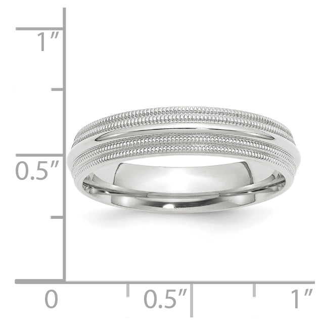 14k White Gold 5mm Double Milgrain Comfort Fit Wedding Band Size 4