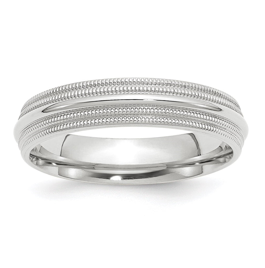 14k White Gold 5mm Double Milgrain Comfort Fit Wedding Band Size 4