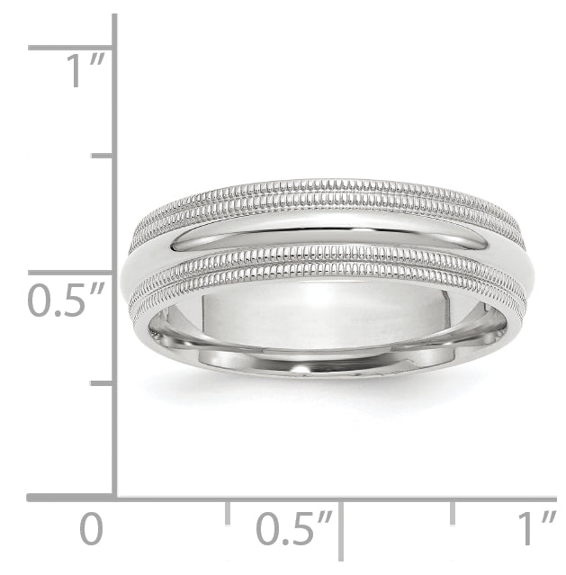 14k White Gold 6mm Double Milgrain Comfort Fit Wedding Band Size 5
