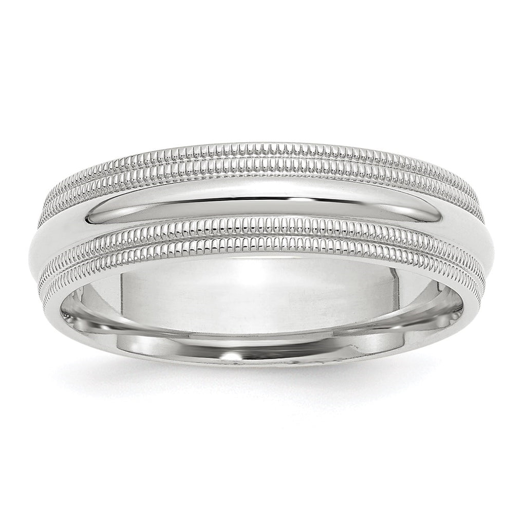 14k White Gold 6mm Double Milgrain Comfort Fit Wedding Band Size 5