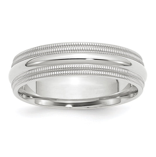 14k White Gold 6mm Double Milgrain Comfort Fit Wedding Band Size 5