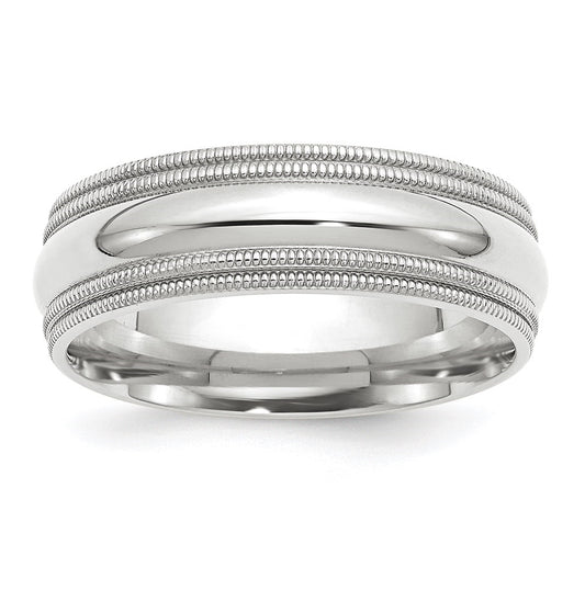 10k White Gold 7mm Double Milgrain Comfort Fit Wedding Band Size 5