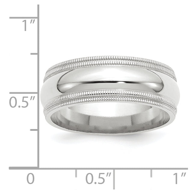 14k White Gold 8mm Double Milgrain Comfort Fit Wedding Band Size 5.5