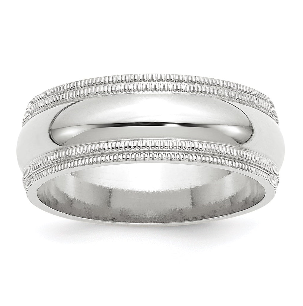 14k White Gold 8mm Double Milgrain Comfort Fit Wedding Band Size 5