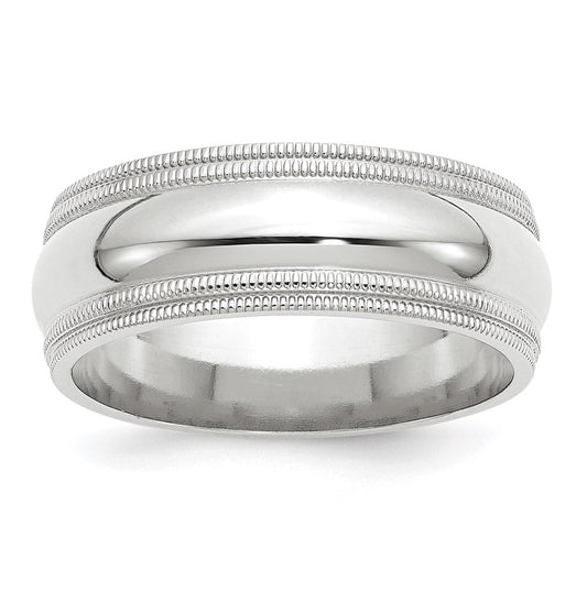 14k White Gold 8mm Double Milgrain Comfort Fit Wedding Band Size 5
