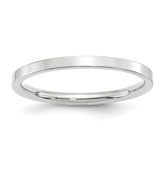 14k White Gold 2mm Standard Weight Flat Comfort Fit Wedding Band Size 5