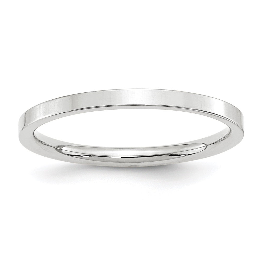 14k White Gold 2mm Standard Weight Flat Comfort Fit Wedding Band Size 5.5
