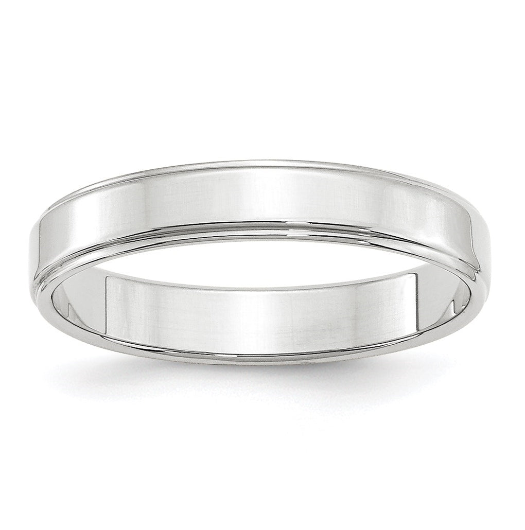 14k White Gold 4mm Flat with Step Edge Wedding Band Size 4.5