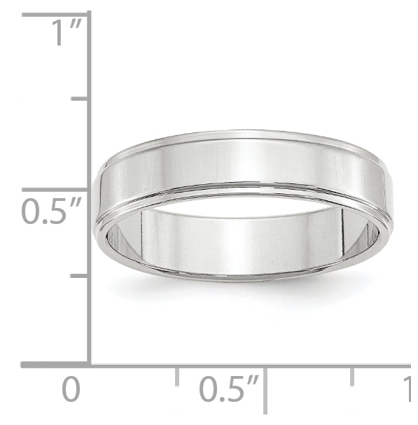 14k White Gold 5mm Flat with Step Edge Wedding Band Size 4.5