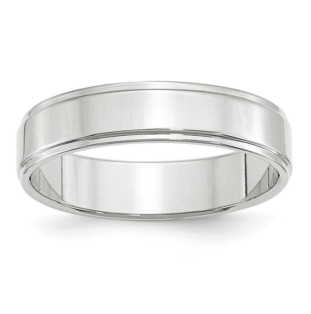 14k White Gold 5mm Flat with Step Edge Wedding Band Size 4.5