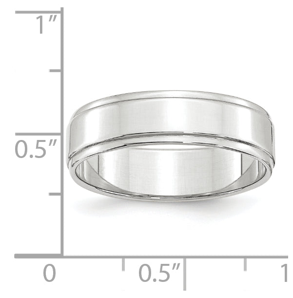 14k White Gold 6mm Flat with Step Edge Wedding Band Size 5