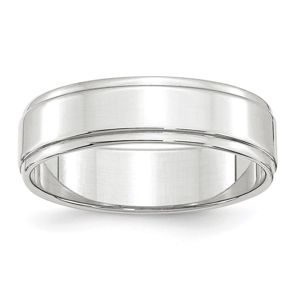 14k White Gold 6mm Flat with Step Edge Wedding Band Size 5