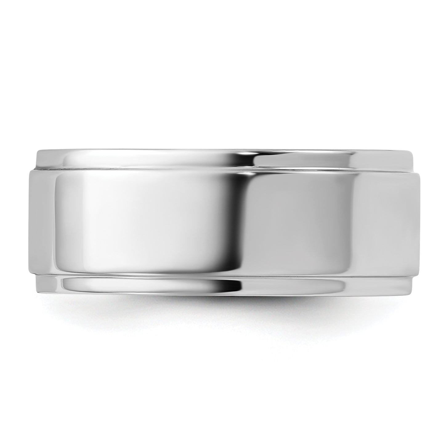 14k White Gold 8mm Flat with Step Edge Wedding Band Size 4