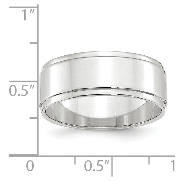 14k White Gold 8mm Flat with Step Edge Wedding Band Size 4