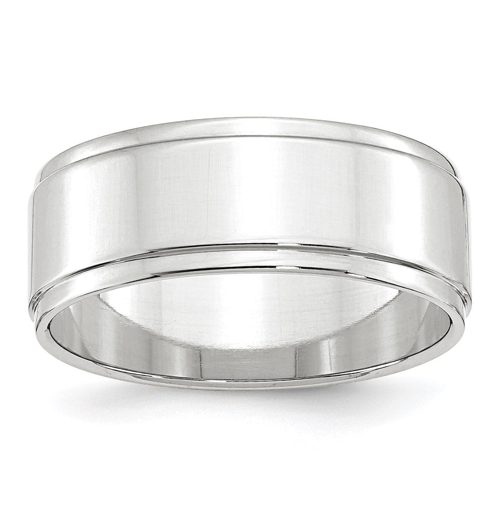 14k White Gold 8mm Flat with Step Edge Wedding Band Size 5