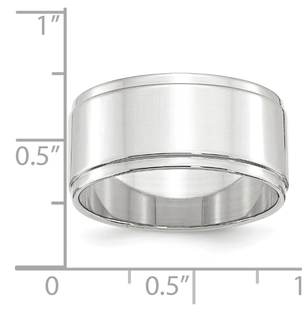10K White Gold 10mm Flat with Step Edge Band Size 4