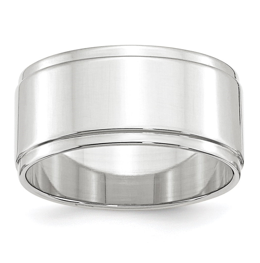 14k White Gold 10mm Flat with Step Edge Wedding Band Size 5