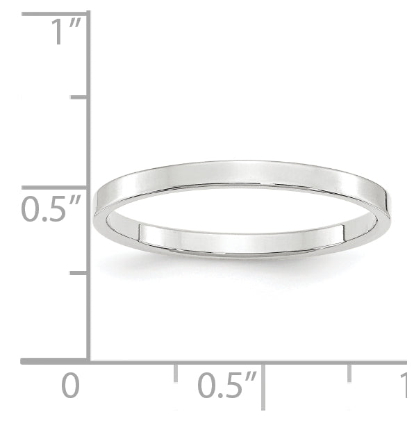 14k White Gold 2mm Lightweight Flat Wedding Band Size 5
