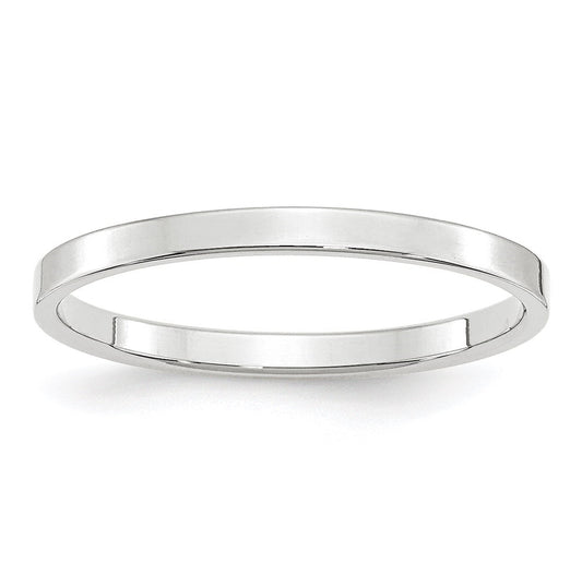 14k White Gold 2mm Lightweight Flat Wedding Band Size 4