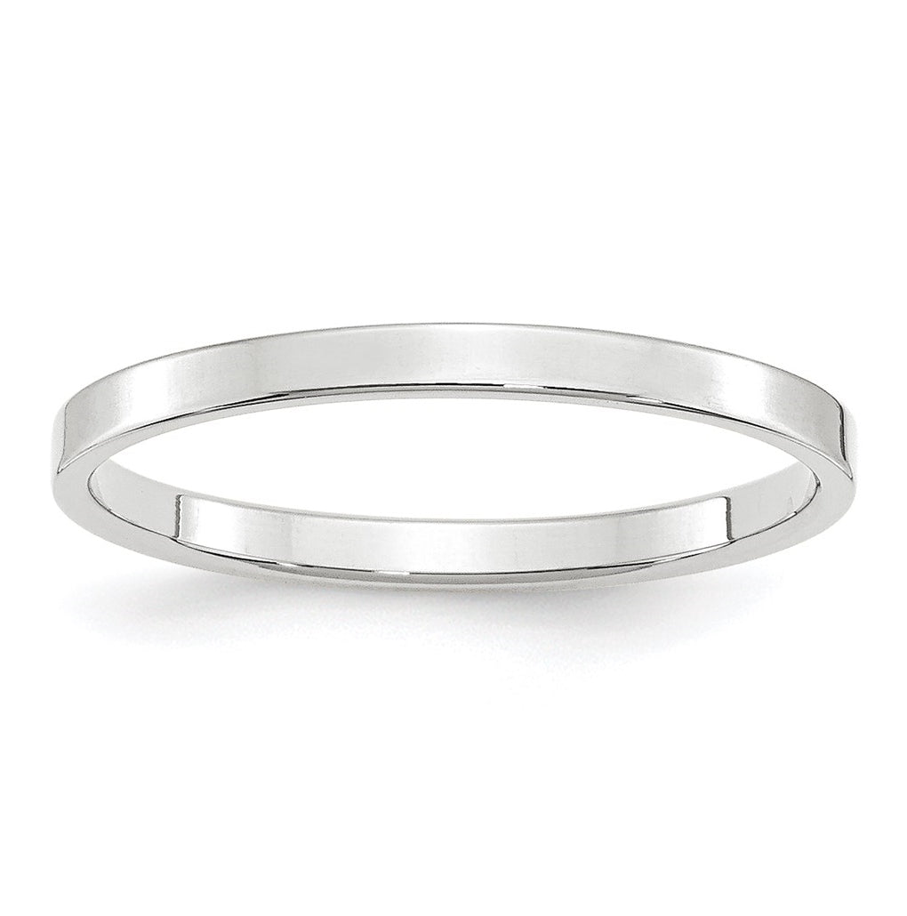 14k White Gold 2mm Lightweight Flat Wedding Band Size 4.5