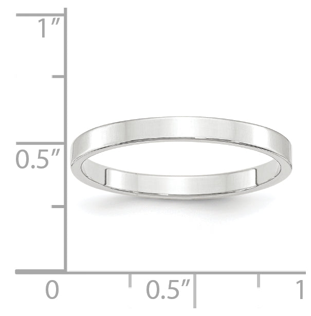 14k White Gold 2.5mm Lightweight Flat Wedding Band Size 5.5