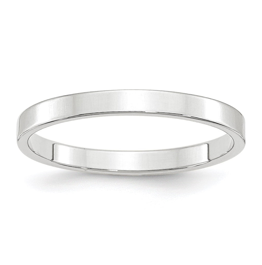 14k White Gold 2.5mm Lightweight Flat Wedding Band Size 5.5