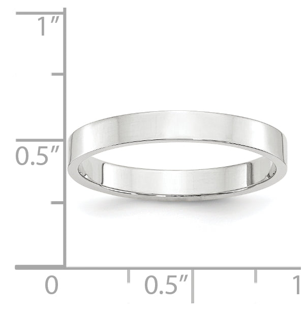 14k White Gold 3mm Lightweight Flat Wedding Band Size 4