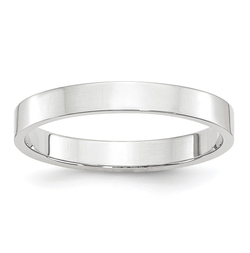 14k White Gold 3mm Lightweight Flat Wedding Band Size 4