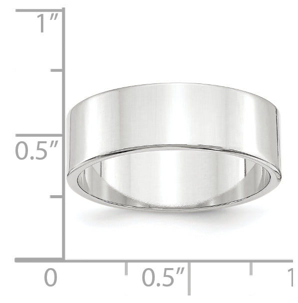 14k White Gold 7mm Lightweight Flat Wedding Band Size 5
