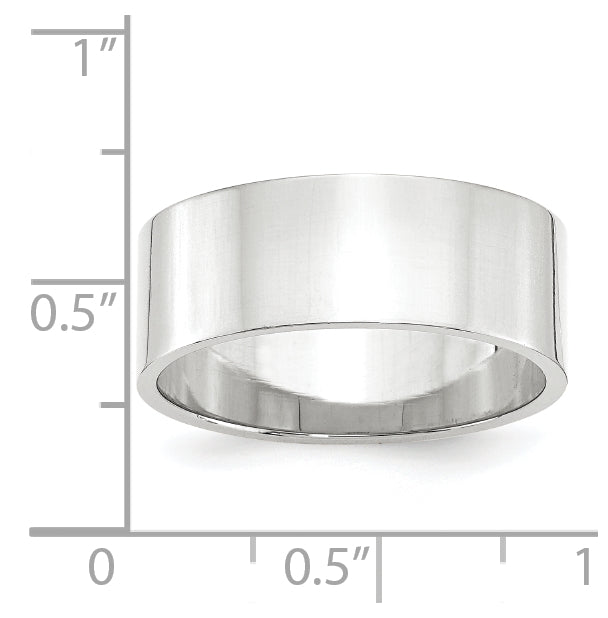 14k White Gold 8mm Lightweight Flat Wedding Band Size 4.5