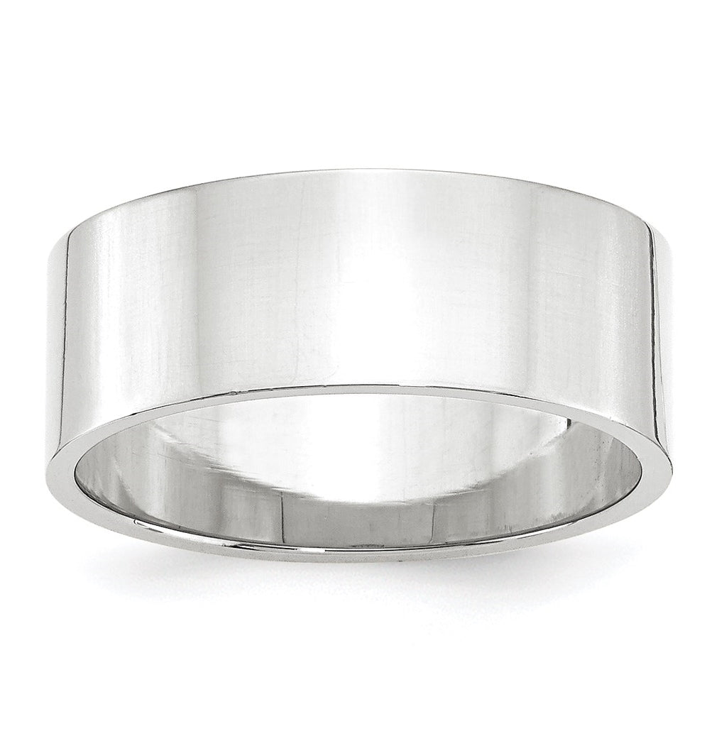 14k White Gold 8mm Lightweight Flat Wedding Band Size 4.5