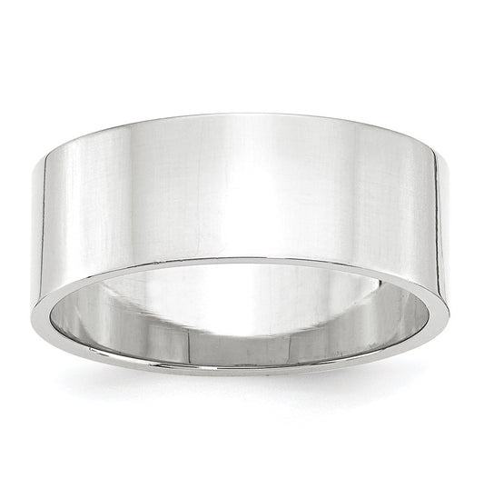 14k White Gold 8mm Lightweight Flat Wedding Band Size 4.5