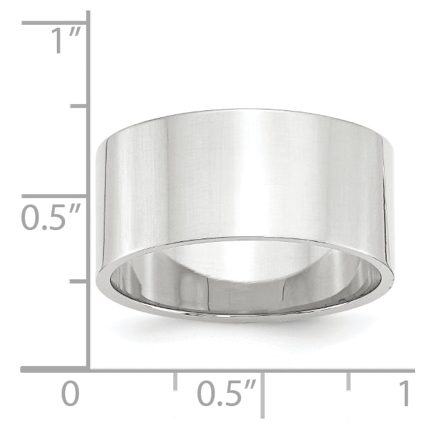 14k White Gold 10mm Lightweight Flat Wedding Band Size 4