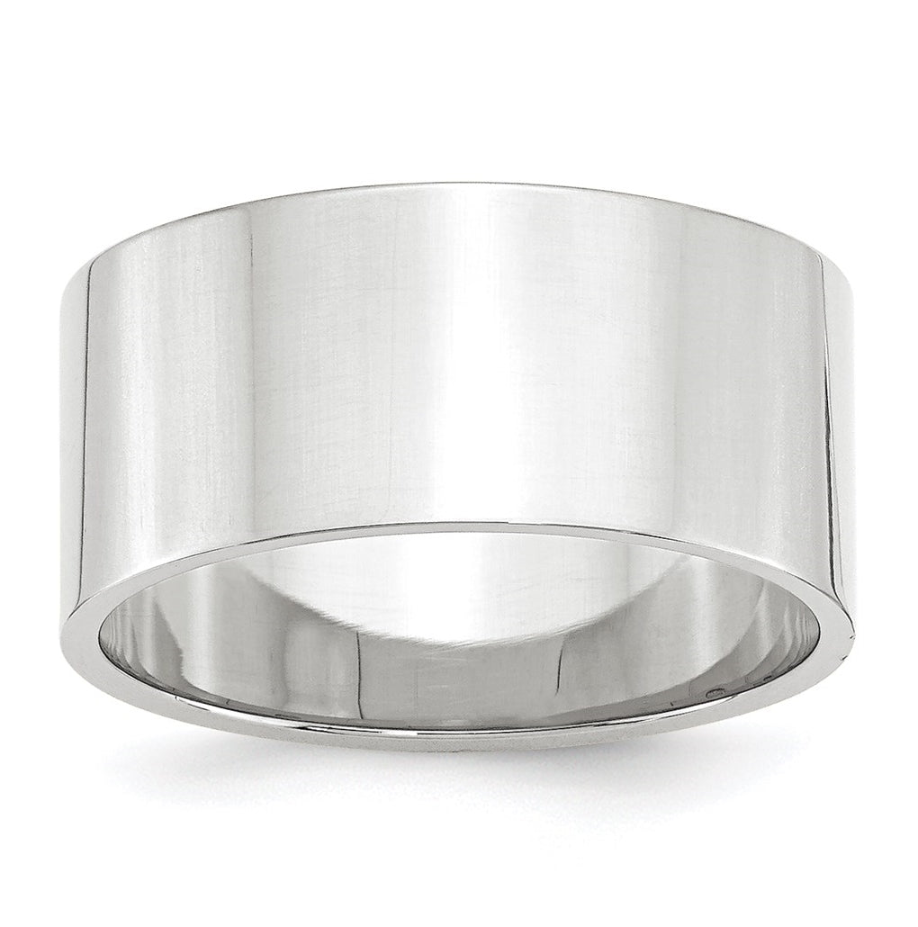 14k White Gold 10mm Lightweight Flat Wedding Band Size 4