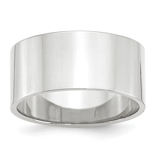 14k White Gold 10mm Lightweight Flat Wedding Band Size 4