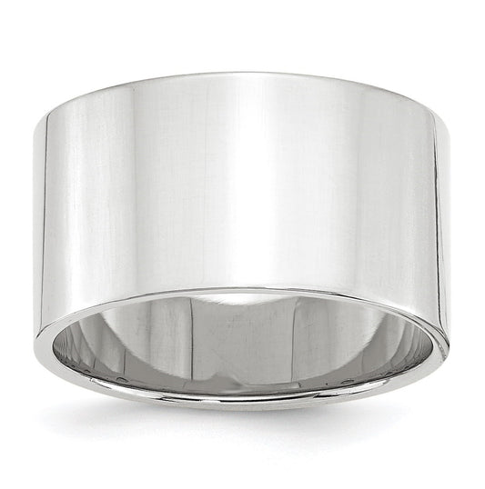 10k White Gold 12mm Lightweight Flat Wedding Band Size 5
