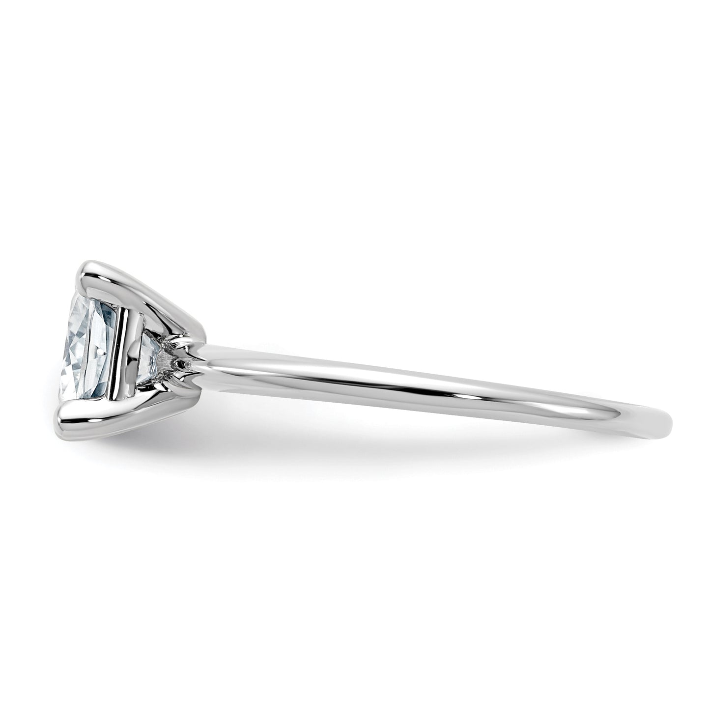 14K White Gold 1ct. D E F Pure Light Cushion Moissanite Solitaire Ring, Size 9