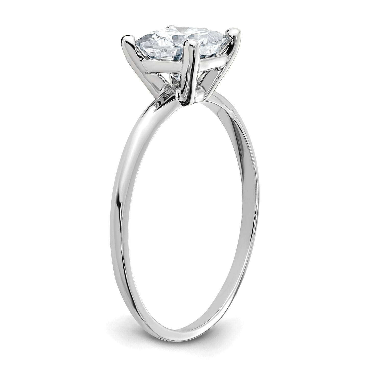 14K White Gold 1ct. D E F Pure Light Cushion Moissanite Solitaire Ring, Size 7