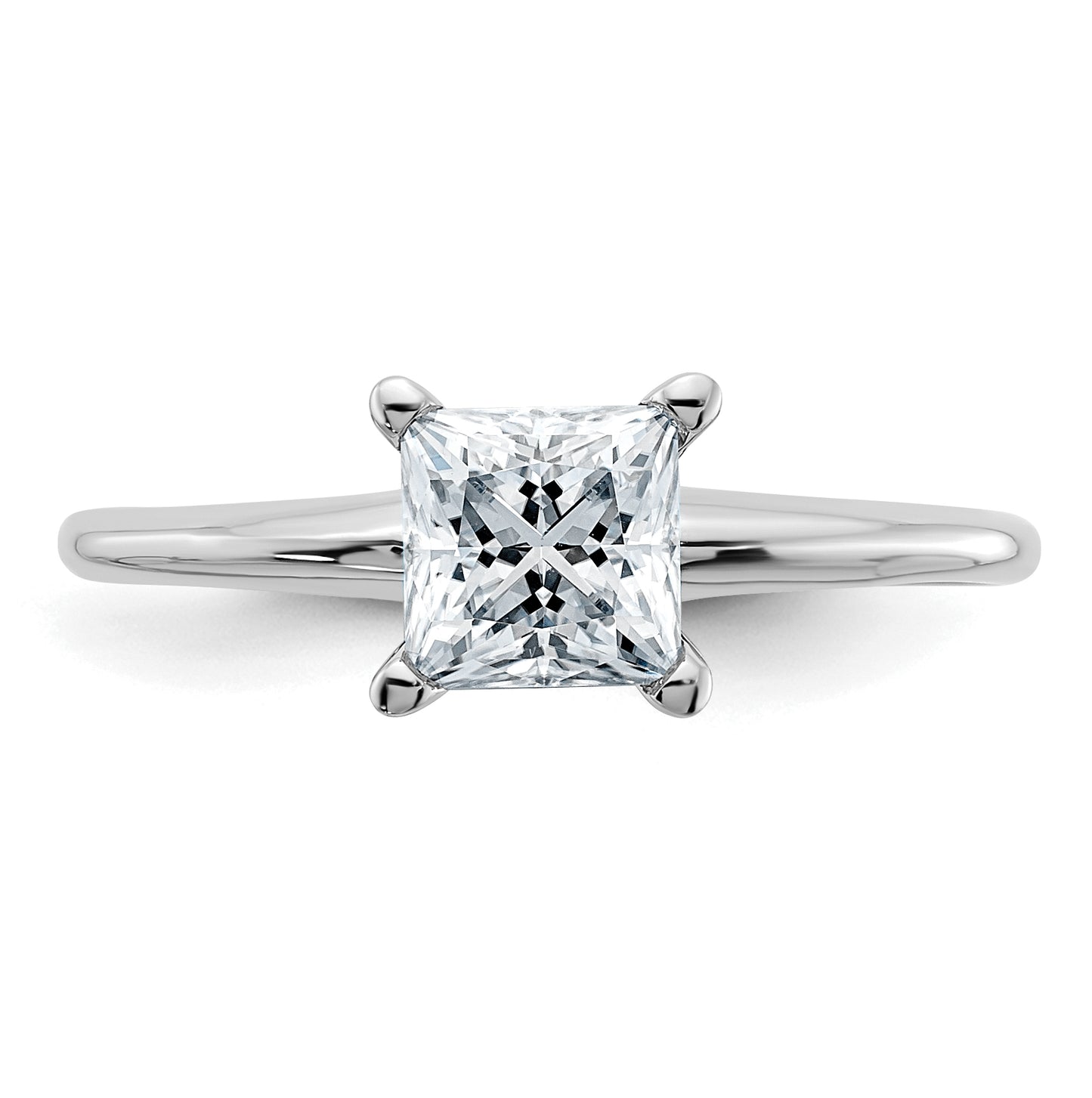 14K White Gold 1ct. D E F Pure Light Princess Moissanite Solitaire Ring, Size 9