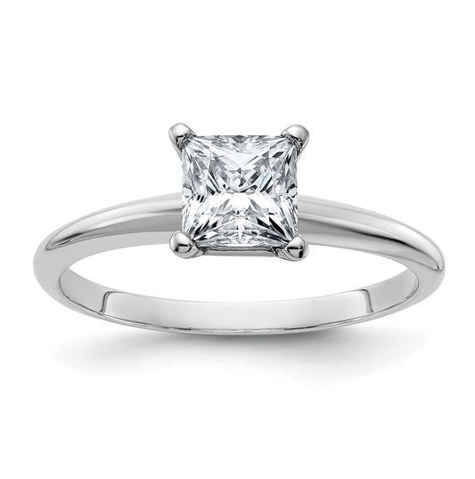 14K White Gold 1ct. D E F Pure Light Princess Moissanite Solitaire Ring, Size 6