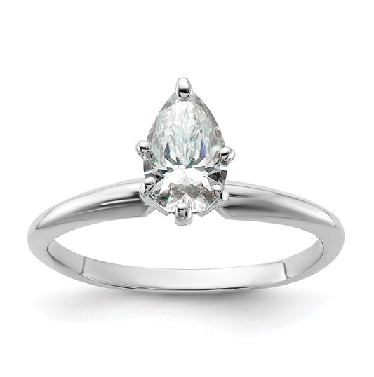 14K White Gold 7/8ct. D E F Pure Light Pear Moissanite Solitaire Ring, Size 7
