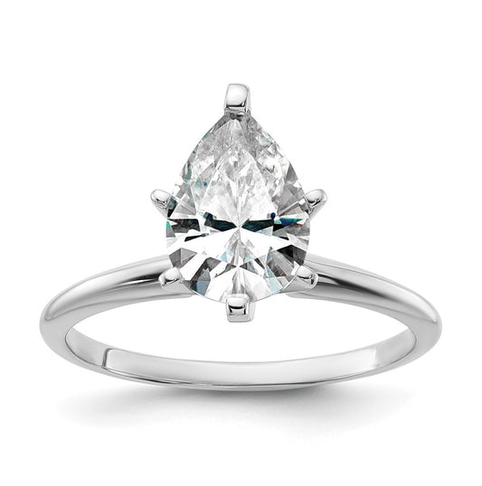 14K White Gold 2ct. D E F Pure Light Pear Moissanite Solitaire Ring, Size 7