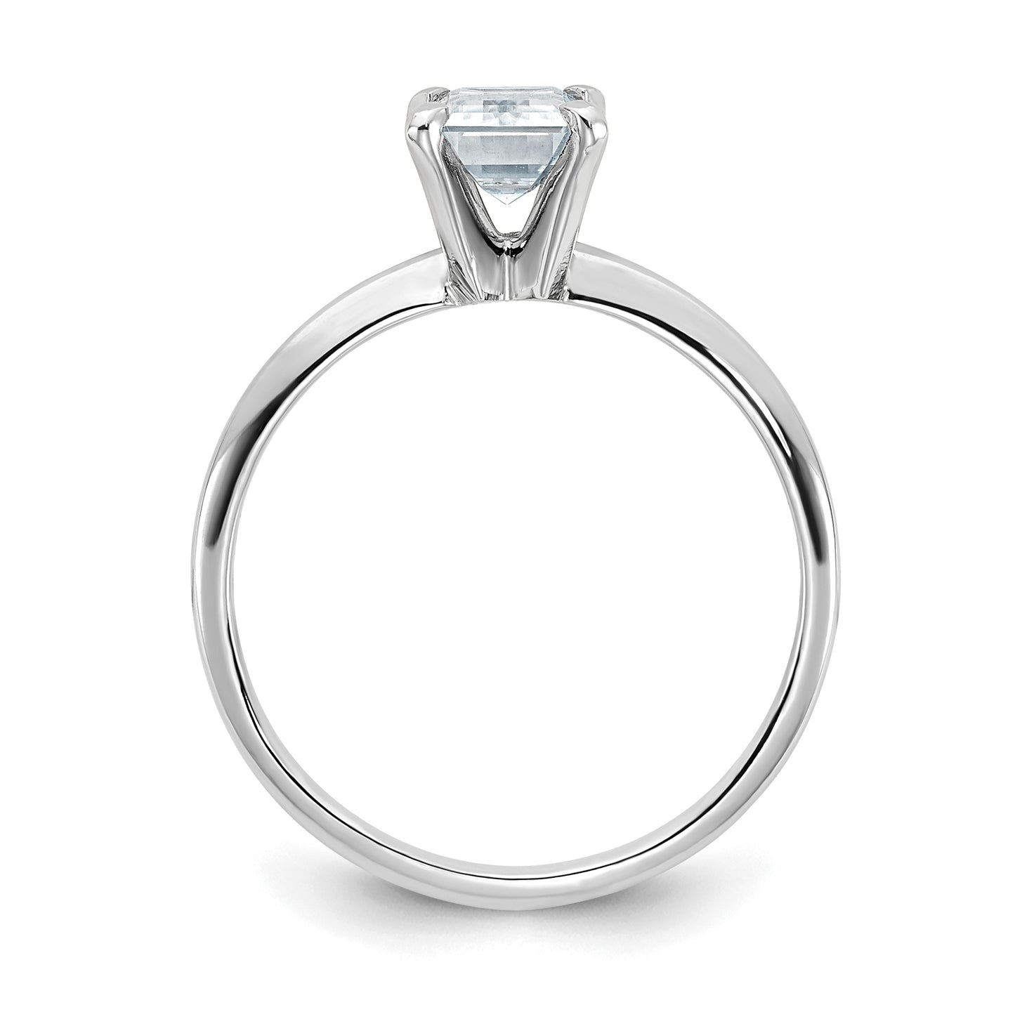 14K White Gold 1ct. D E F Pure Light Emerald Moissanite Solitaire Ring, Size 8