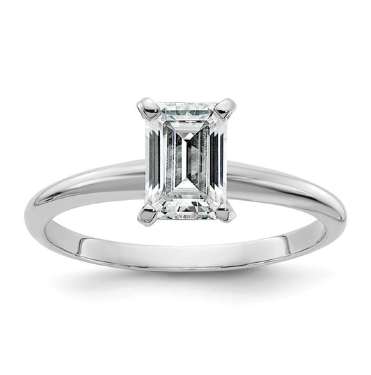 14K White Gold 1ct. D E F Pure Light Emerald Moissanite Solitaire Ring, Size 9