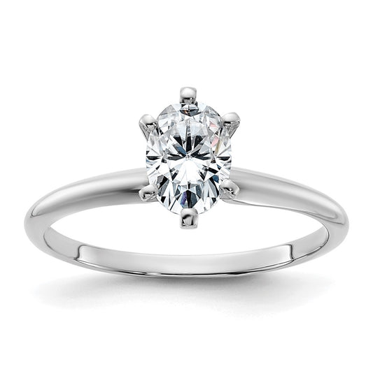 14K White Gold 7/8ct. D E F Pure Light Oval Moissanite Solitaire Ring, Size 8