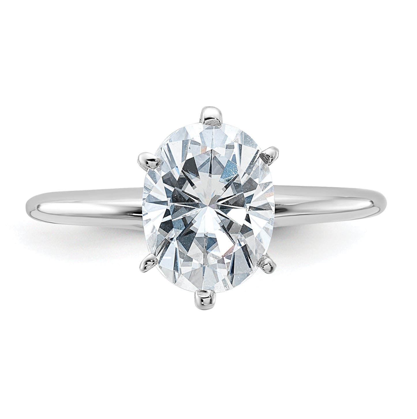 14K White Gold 2ct. D E F Pure Light Oval Moissanite Solitaire Ring, Size 8