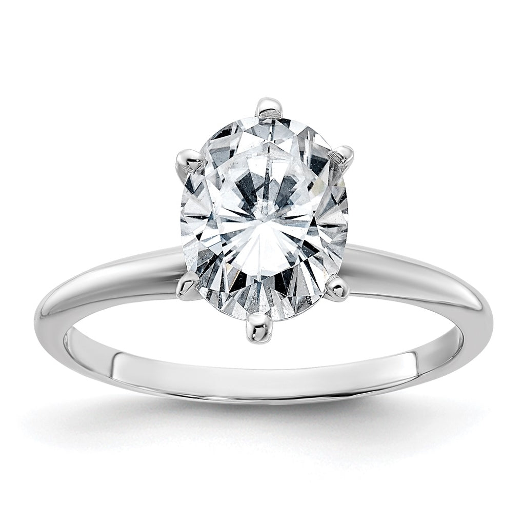 14K White Gold 2ct. D E F Pure Light Oval Moissanite Solitaire Ring, Size 8