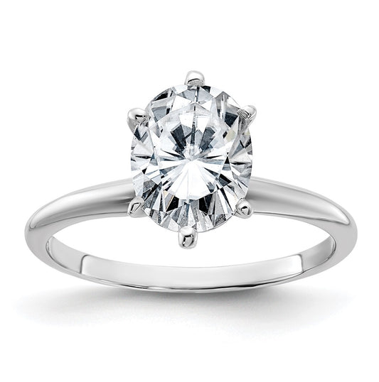 14K White Gold 2ct. D E F Pure Light Oval Moissanite Solitaire Ring, Size 8