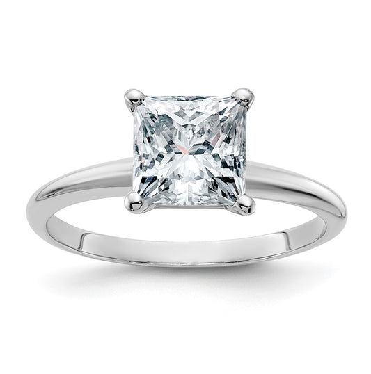 14K White Gold 2ct. D E F Pure Light Princess Moissanite Solitaire Ring, Size 7