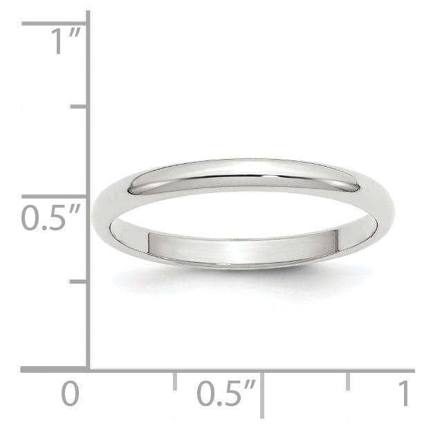 10k White Gold 2.5mm Half Round Wedding Band Size 5